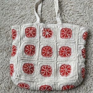 Artisan Crochet Tote Bag - Red and Cream citrus